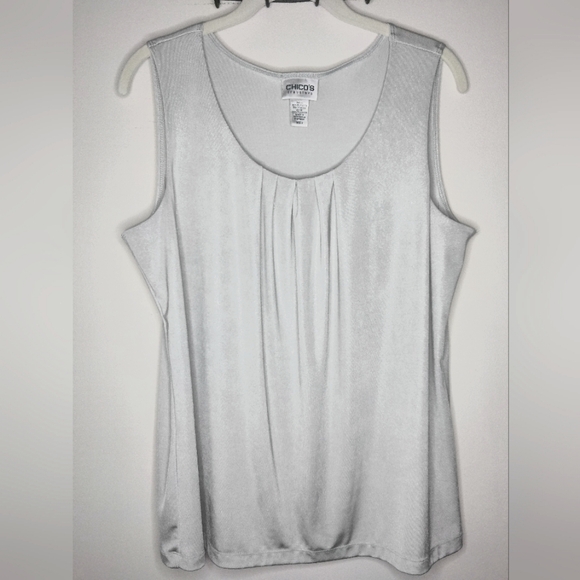 Chico's Travelers (Sz 2/L/12) Ivory White Shimmer Scoop Neckline Sleeveless Tank - Picture 1 of 13